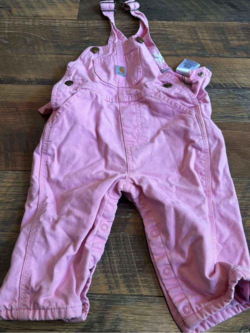 Carhartt canvas pink bib lined overalls size 12 months